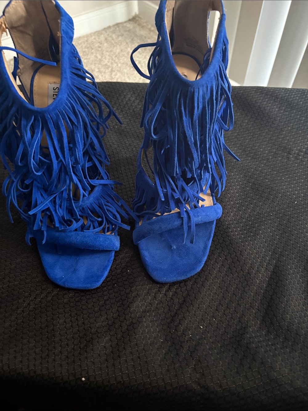 Steve Madden Royal Blue Suede Fringe Heeled Sandals